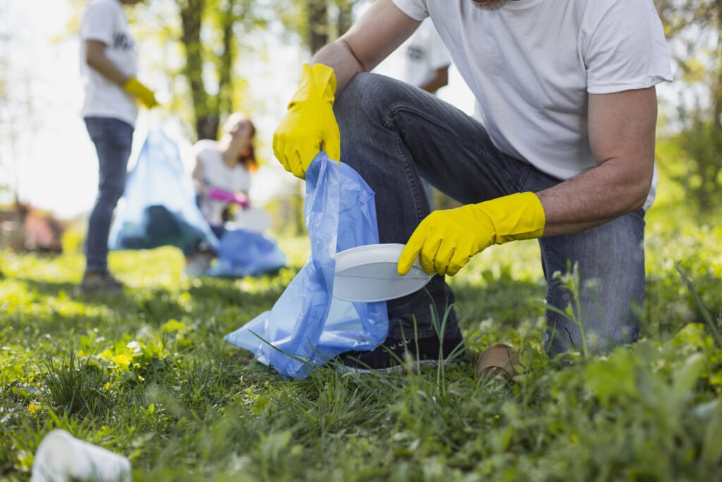 strong male hands taking rubbish